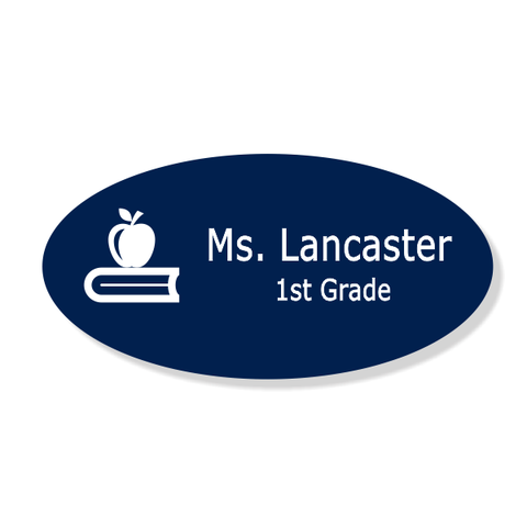Apple on Book School Oval Name Tag