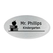 Apple on Book Stack School Oval Name Tag