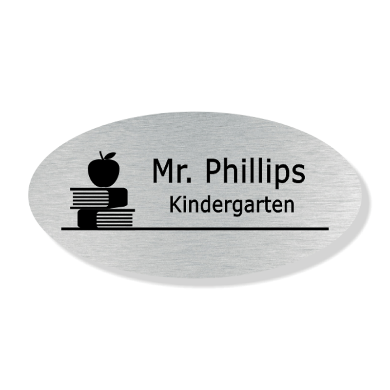 Apple on Book Stack Oval School Name Tag