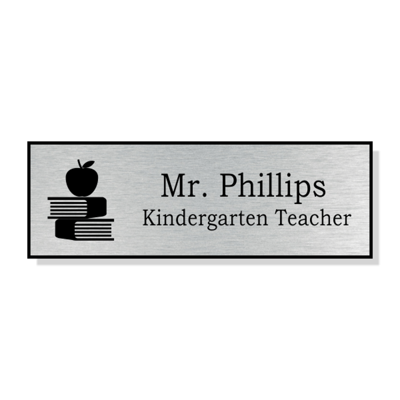 Apple on Book Stack School Name Tag