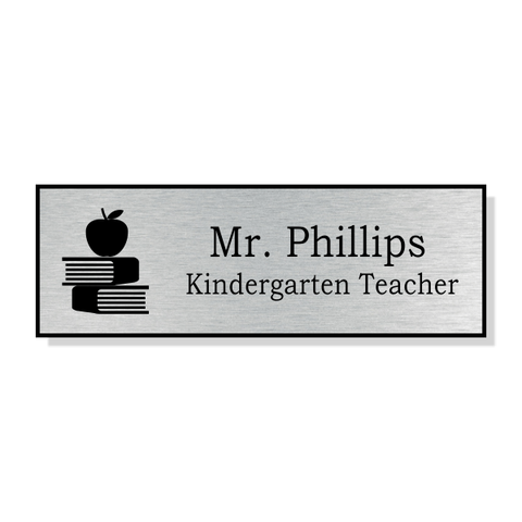 Apple on Book Stack School Name Tag