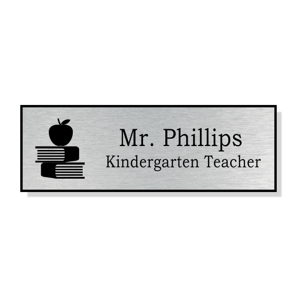 Apple on Book Stack School Name Tag