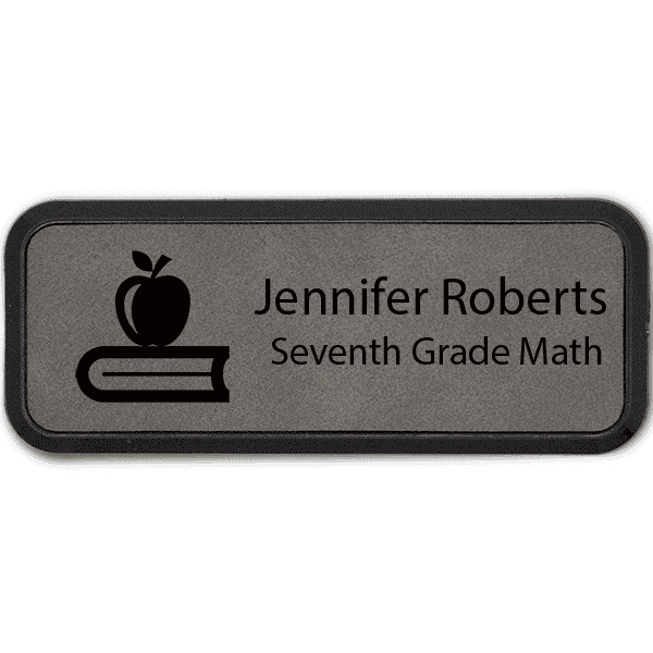 Apple on Book Teacher Leatherette Frame Name Tag