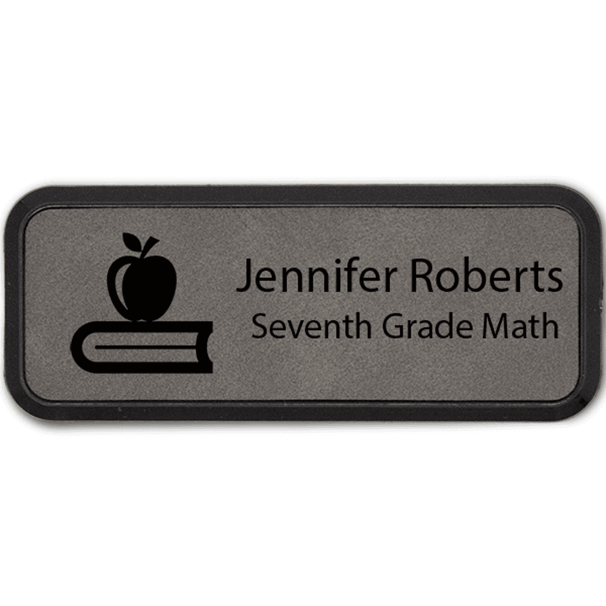 Apple on Book Teacher Leatherette Frame Name Tag