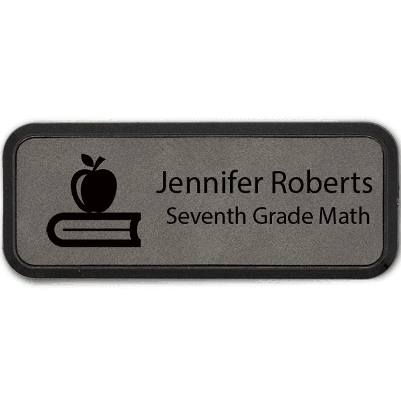 Apple on Book Teacher Leatherette Frame Name Tag