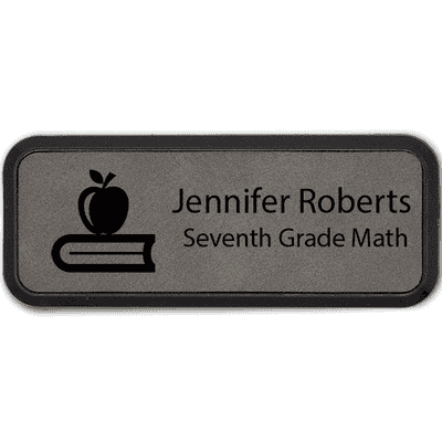 Apple on Book Teacher Leatherette Frame Name Tag