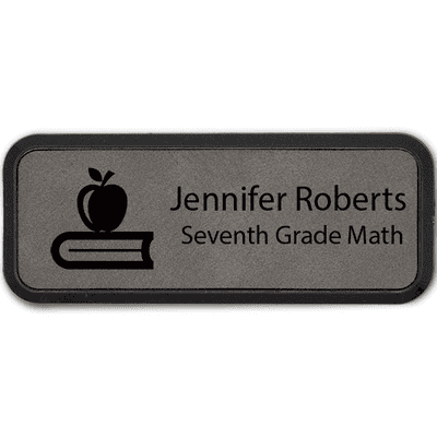 Apple on Book Teacher Leatherette Frame Name Tag