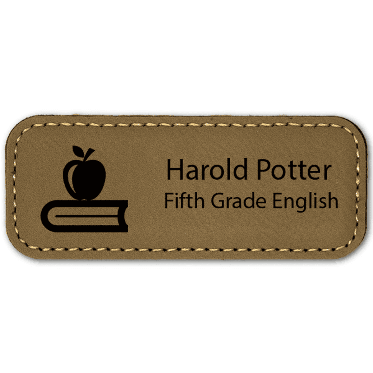Apple on Book Teacher Leatherette Name Tag