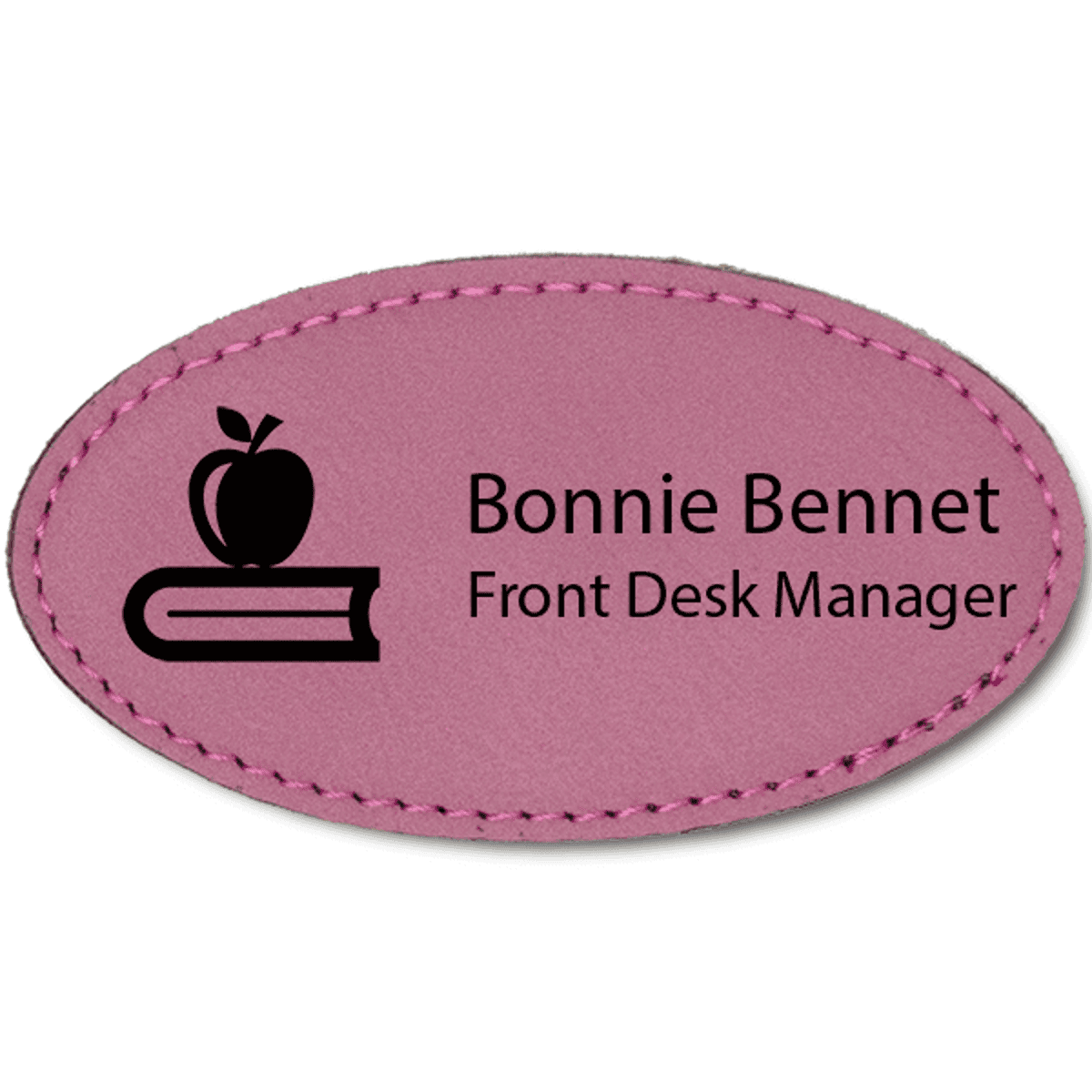 Apple on Book Teacher Leatherette Oval Name Tag
