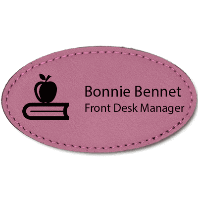 Apple on Book Teacher Leatherette Oval Name Tag