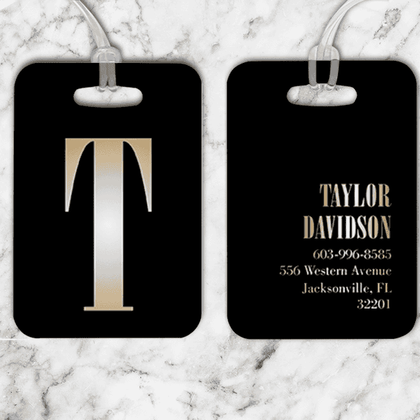Gold Lettering Monogram Luggage Tag
