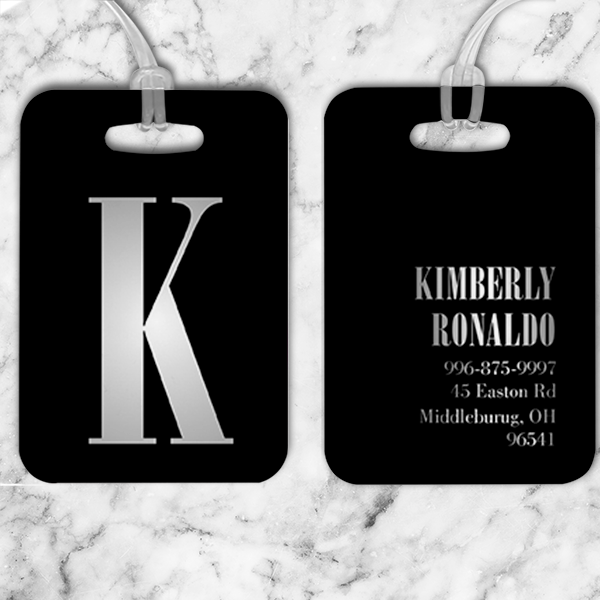 Silver Lettering Monogram Luggage Tag