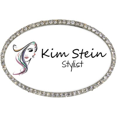 Bedazzled Hair Stylist Oval Name Tag