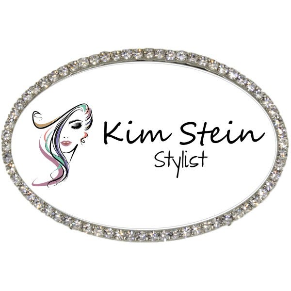 Bedazzled Hair Stylist Oval Name Tag