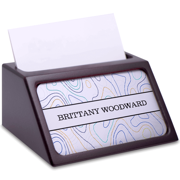 Topography Full Color Insert Mahogany Business Card Holder