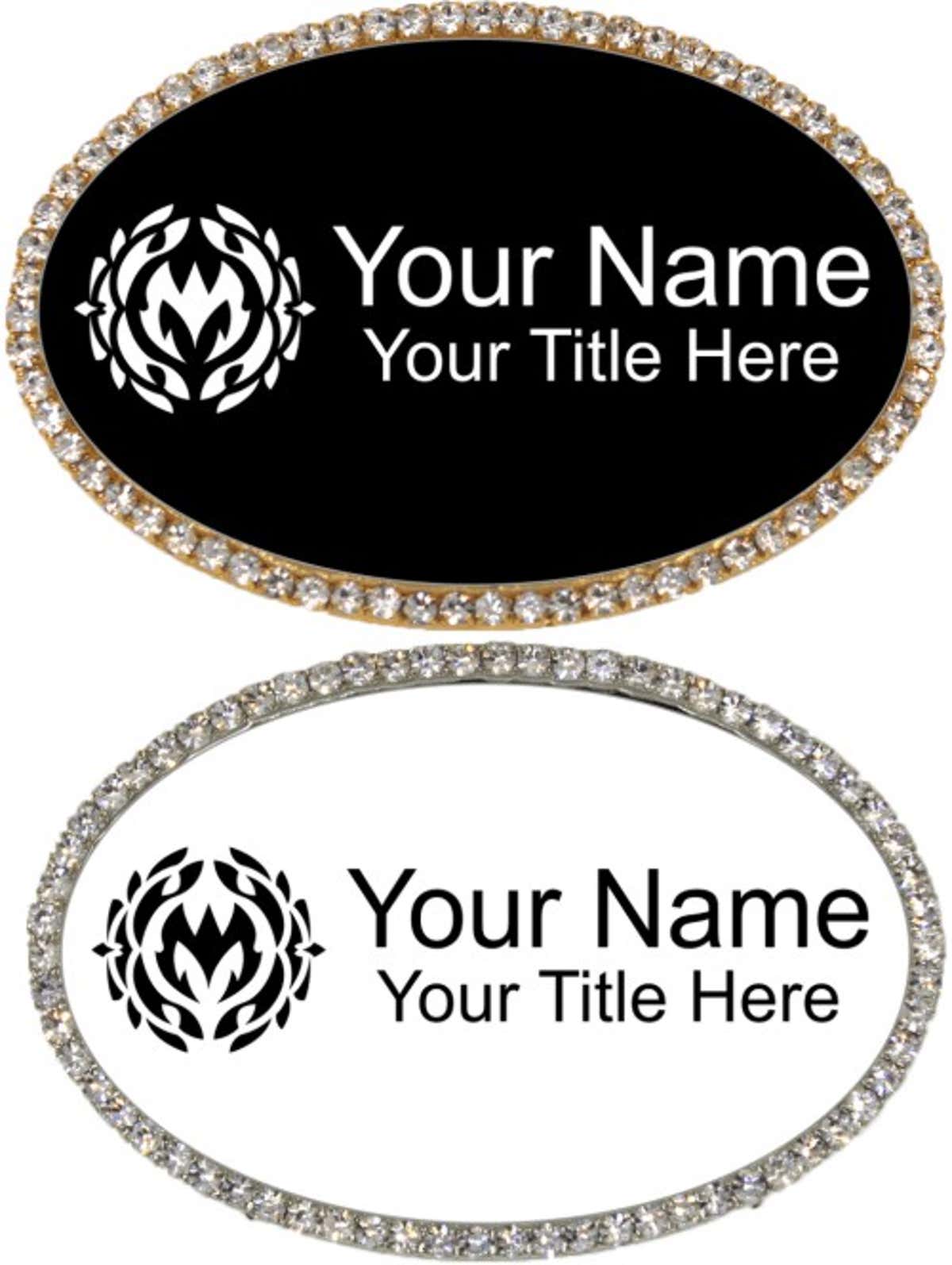 Bling Rhinestone Engraved Oval Name Badge
