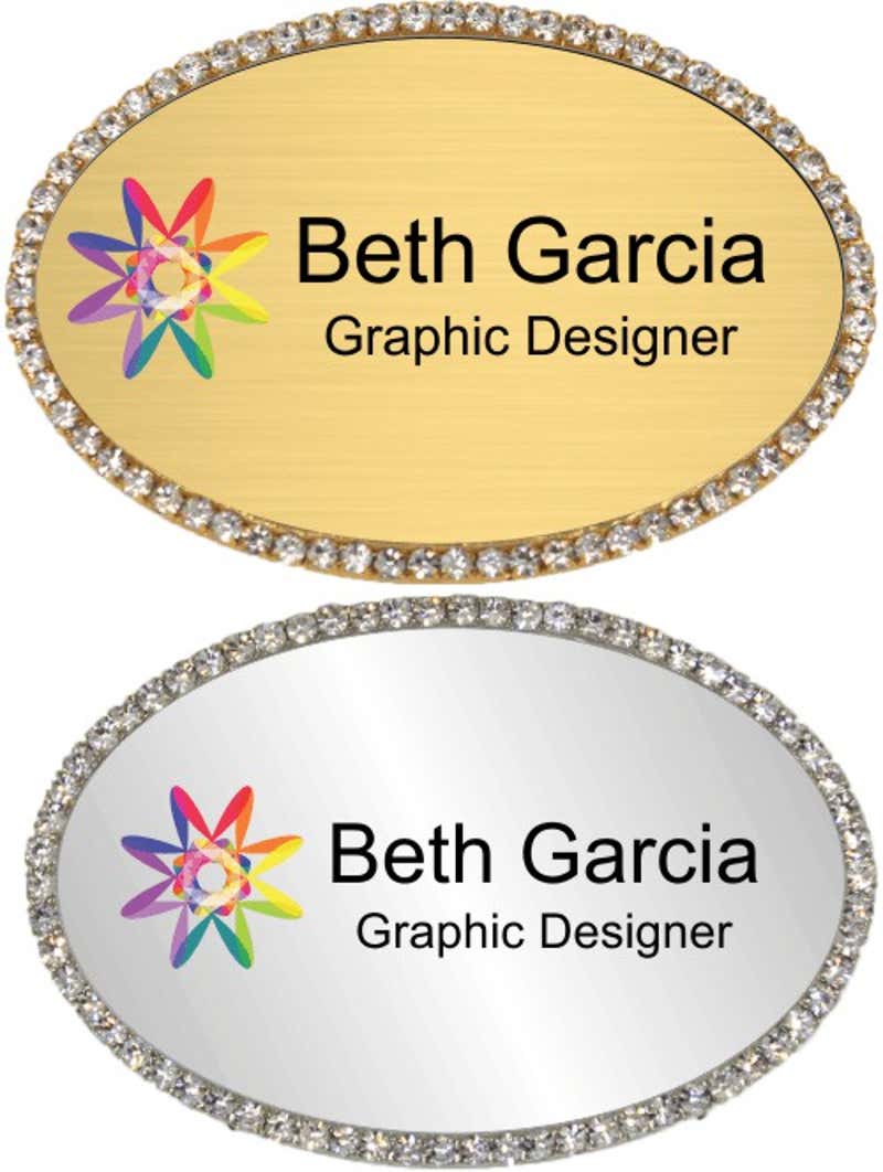 Bling Rhinestone Full Color Oval Badge