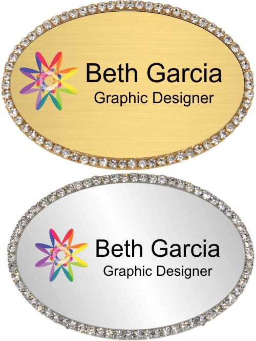 Bling Rhinestone Full Color Oval Name Badge