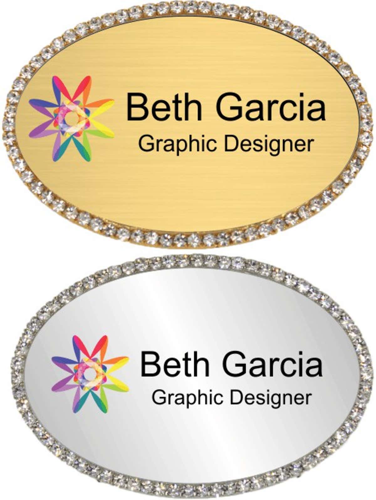 Bling Rhinestone Full Color Oval Name Badge