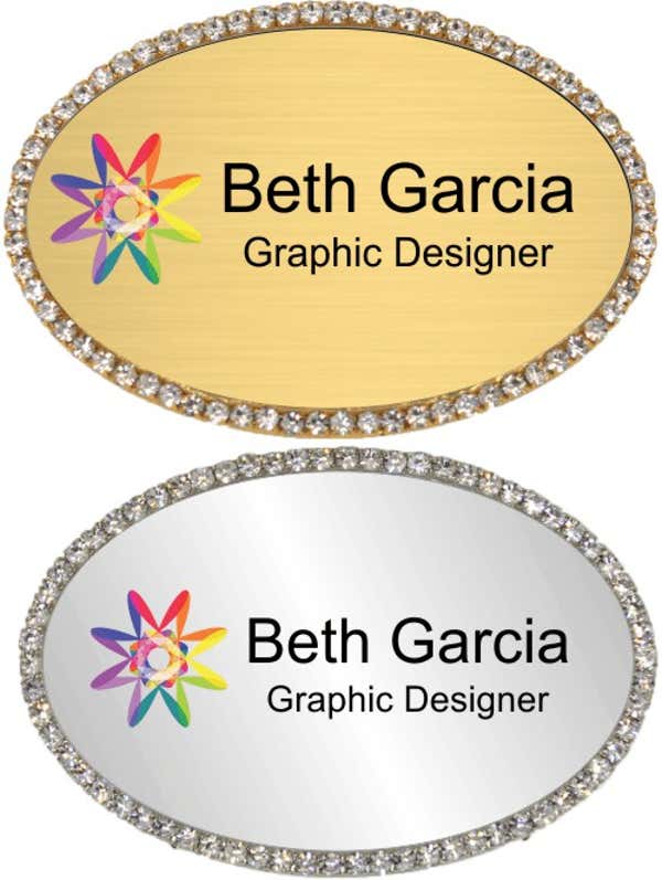 Bling Rhinestone Full Color Oval Name Badge