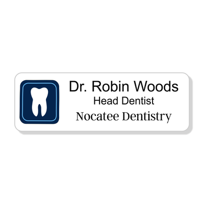 Dental Boxed Tooth Blue 3 Line Name Badge