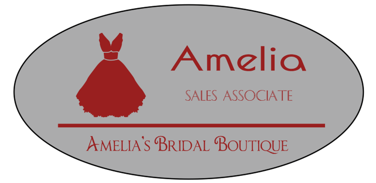 Bridal Shop 3 Line Oval Name Badge