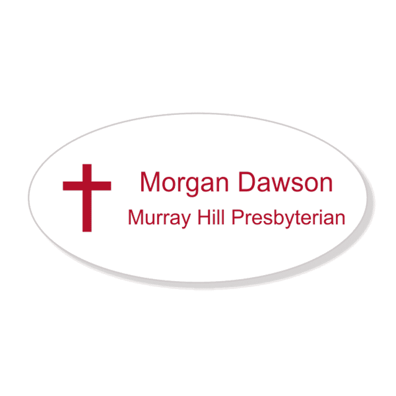 Christian Cross Engraved Name Tag - Oval