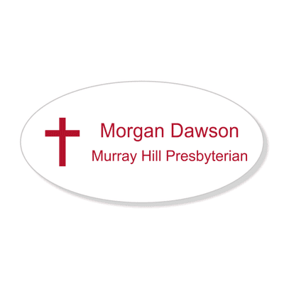 Christian Cross Engraved Name Tag - Oval