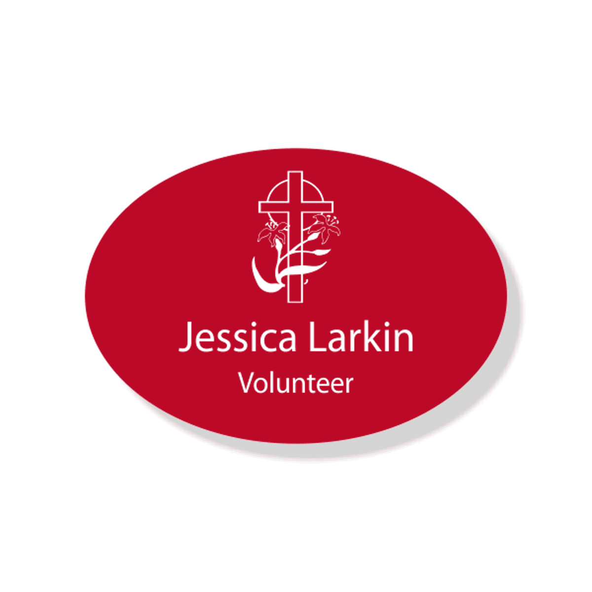 Lily Cross Faith Engraved Name Tag - Oval