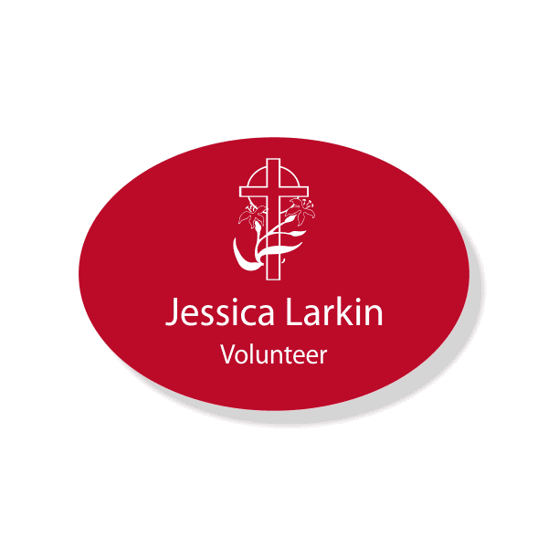 Lily Cross Faith Engraved Name Tag - Oval