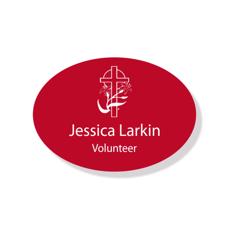 Lily Cross Faith Engraved Name Tag - Oval