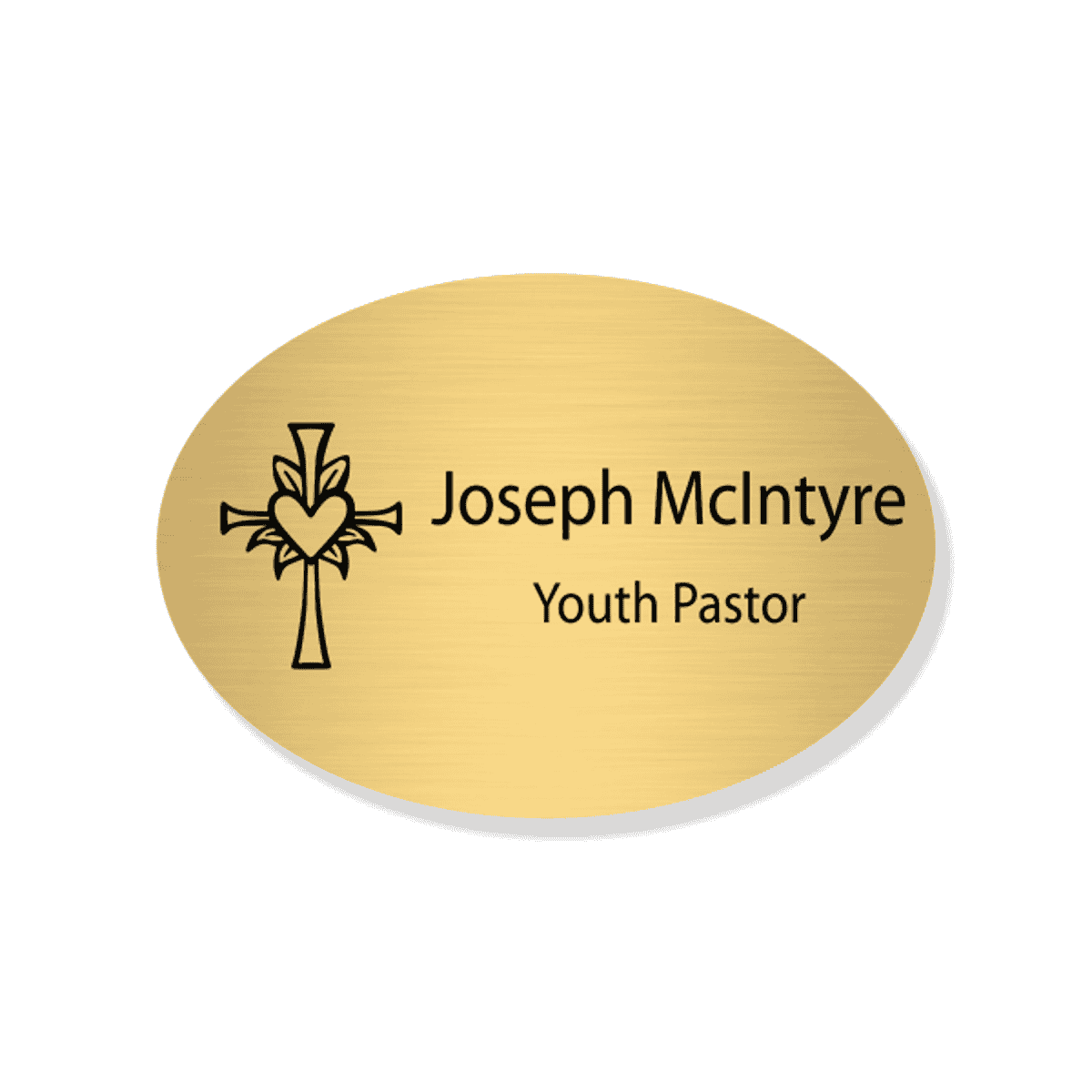 Cross with Lily and Heart Faith Engraved Name Tag - Oval