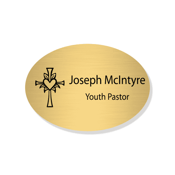 Cross Engraved Name Tag - Oval
