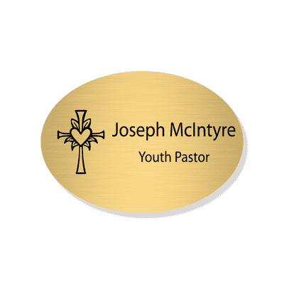 Cross with Lily and Heart Faith Engraved Name Tag - Oval