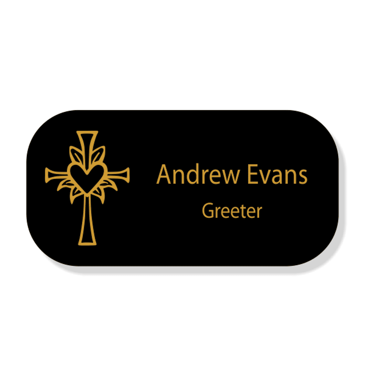 Cross with Lily and Heart Faith Engraved Name Tag - Rectangle
