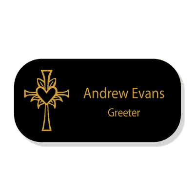 Cross with Lily and Heart Faith Engraved Name Tag - Rectangle