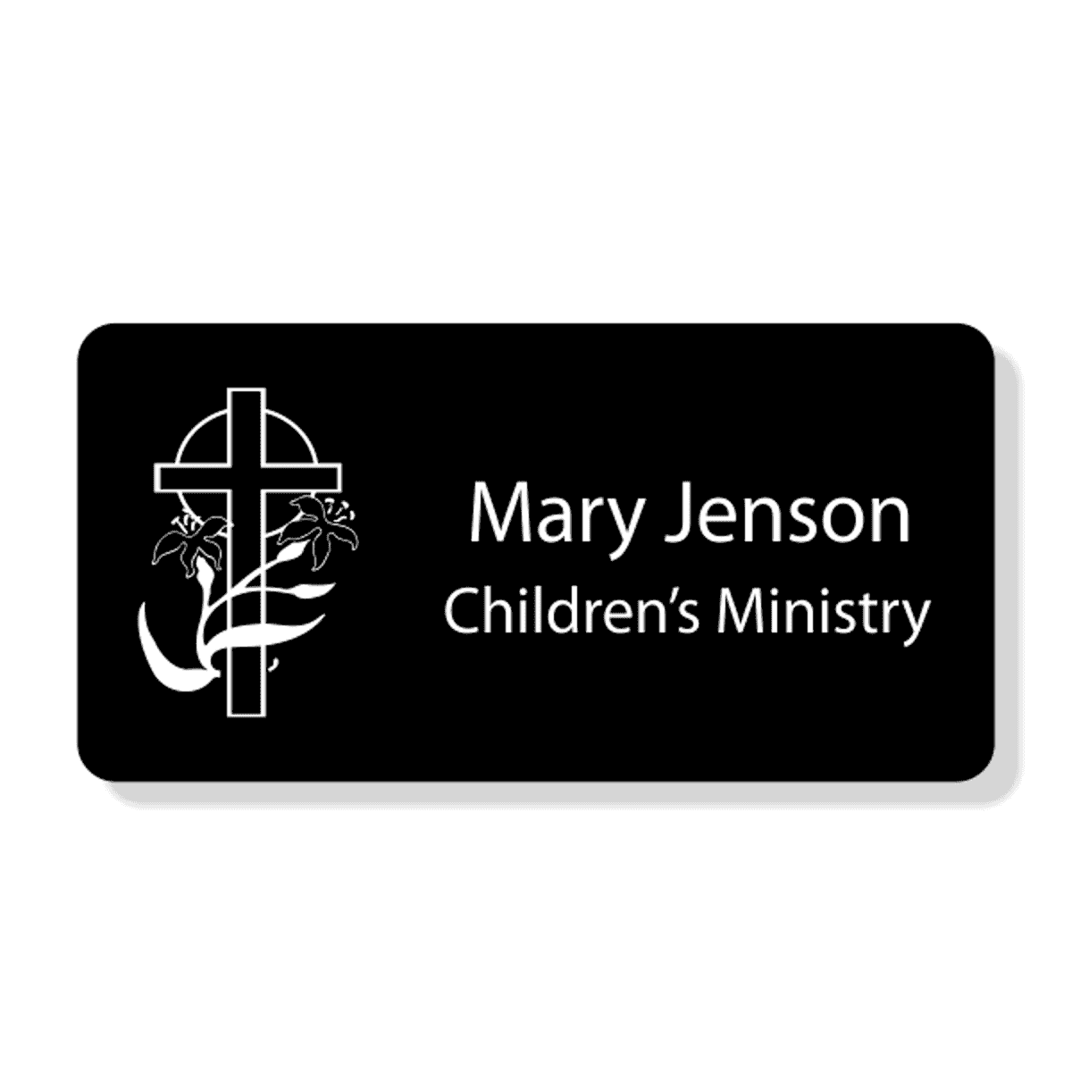 Lily Cross Faith Engraved Name Tag - Rectangle