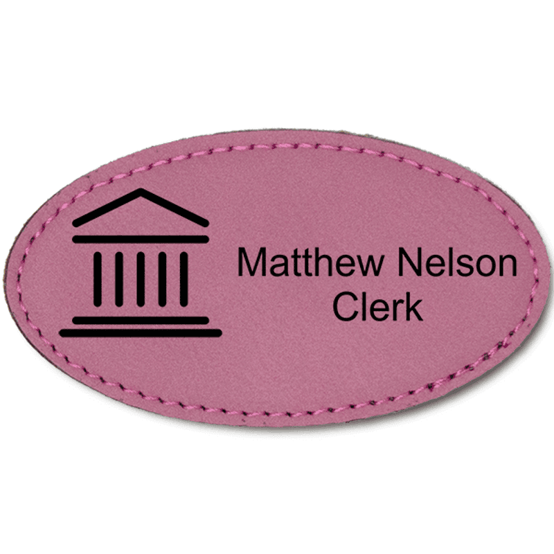 Courthouse Leatherette Oval Law Office Name Tag