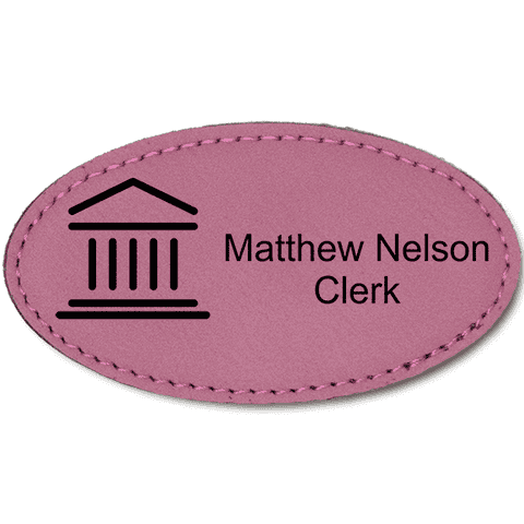 Courthouse Leatherette Oval Law Office Name Tag