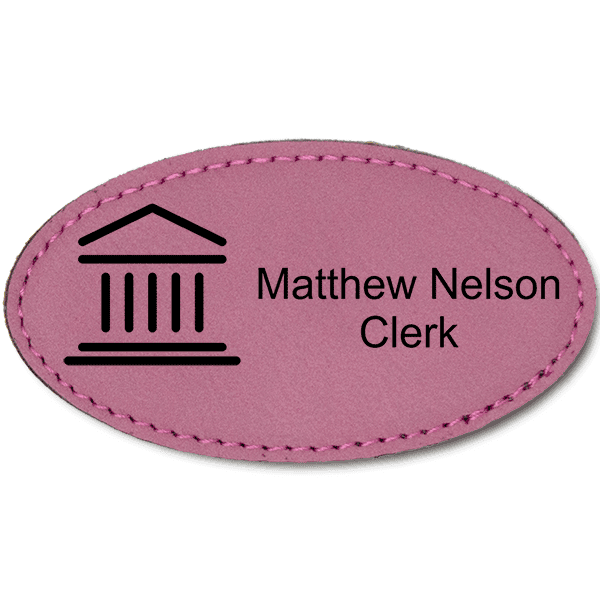 Courthouse Leatherette Oval Law Office Name Tag