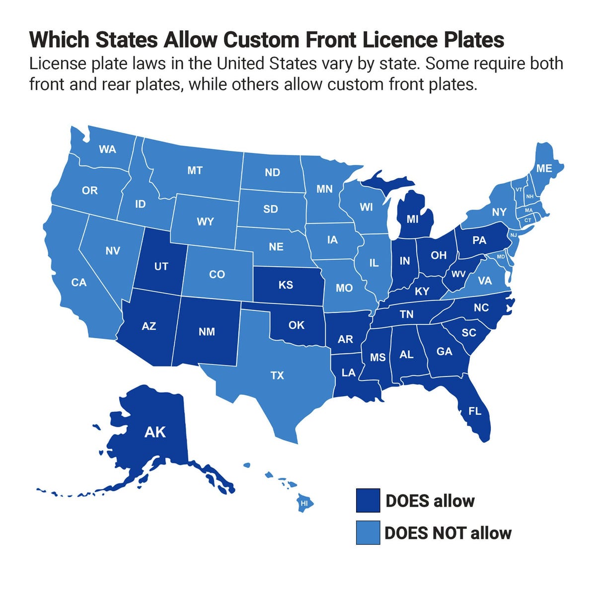 Infographic for States That Allow Custom Front License Plates