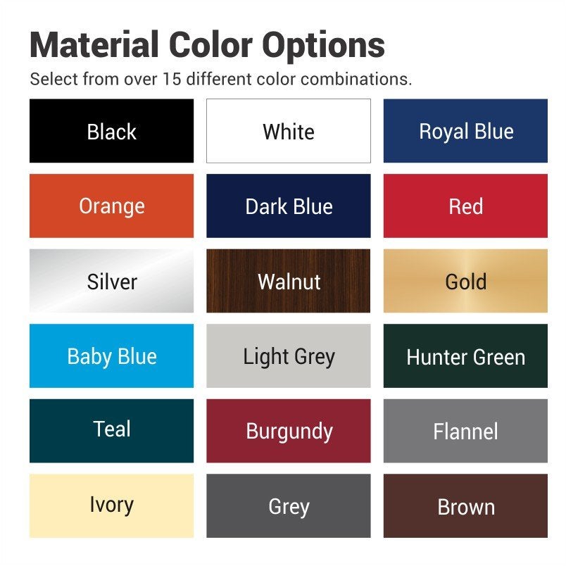 The various compliant color options for ADA signs