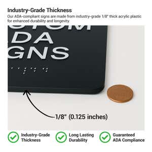 The 1/8th-inch thickness of the ADA sign compared to a penny