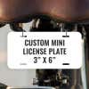 Custom Mini License Plate for Bicycle & Toy Cars 3x6 Shown on a Bicycle