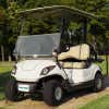 White Golf Cart with a Custom License Plate Saying "Golf Taxi"