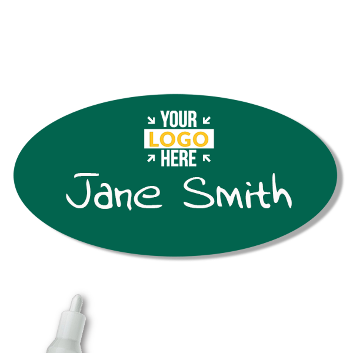 Customized Oval 1.5 x 3 Chalkboard Reusable Name Tag - Example