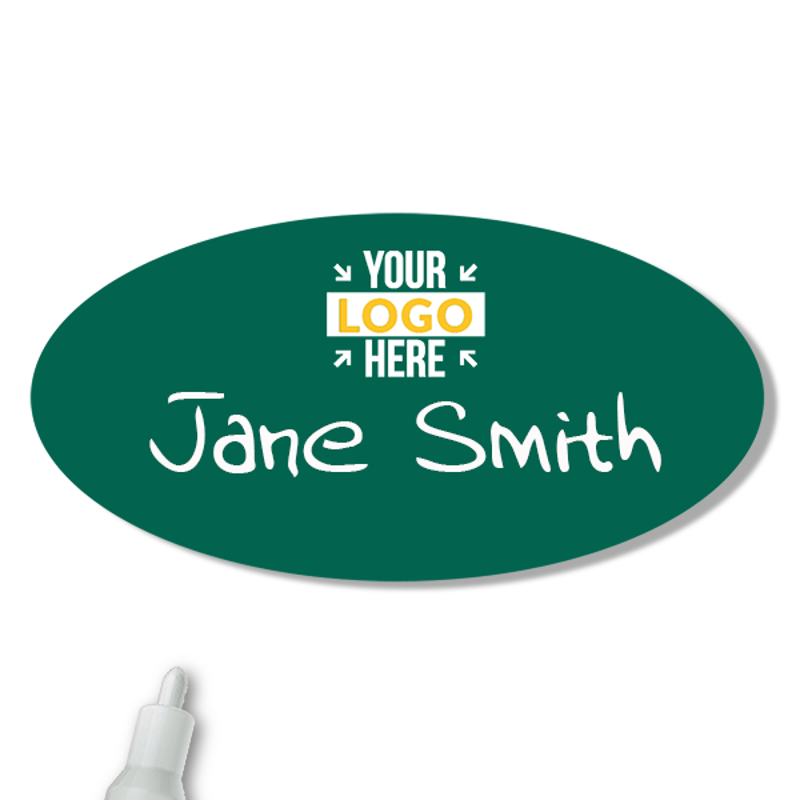 Customized Oval 1.5 x 3 Chalkboard Reusable Name Tag - Example