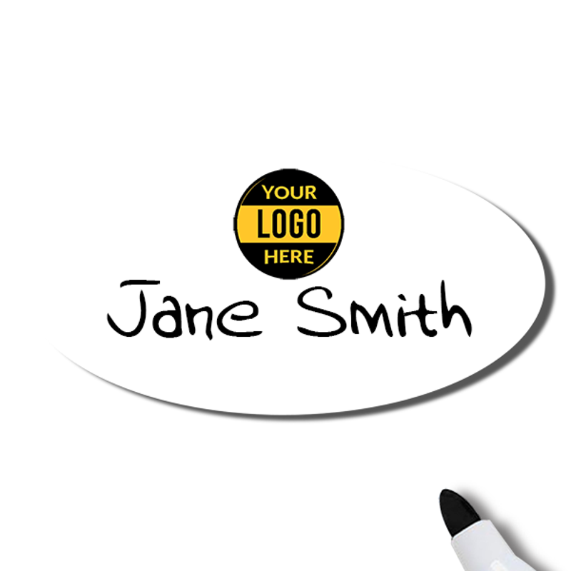 Customized Oval 1.5 x 3 Dry Erase Reusable Name Tag - Example
