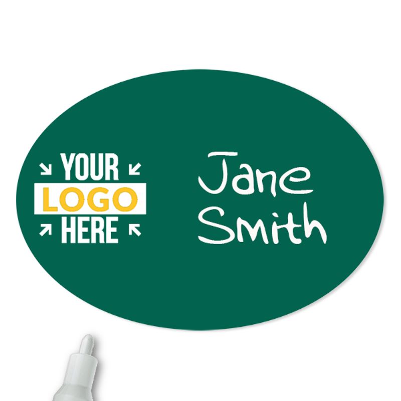 Customized Oval 1.75 x 2.5 Chalkboard Reusable Name Tag - Example