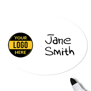 Customized Oval 1.75 x 2.5 Dry Erase Reusable Name Tag - Example